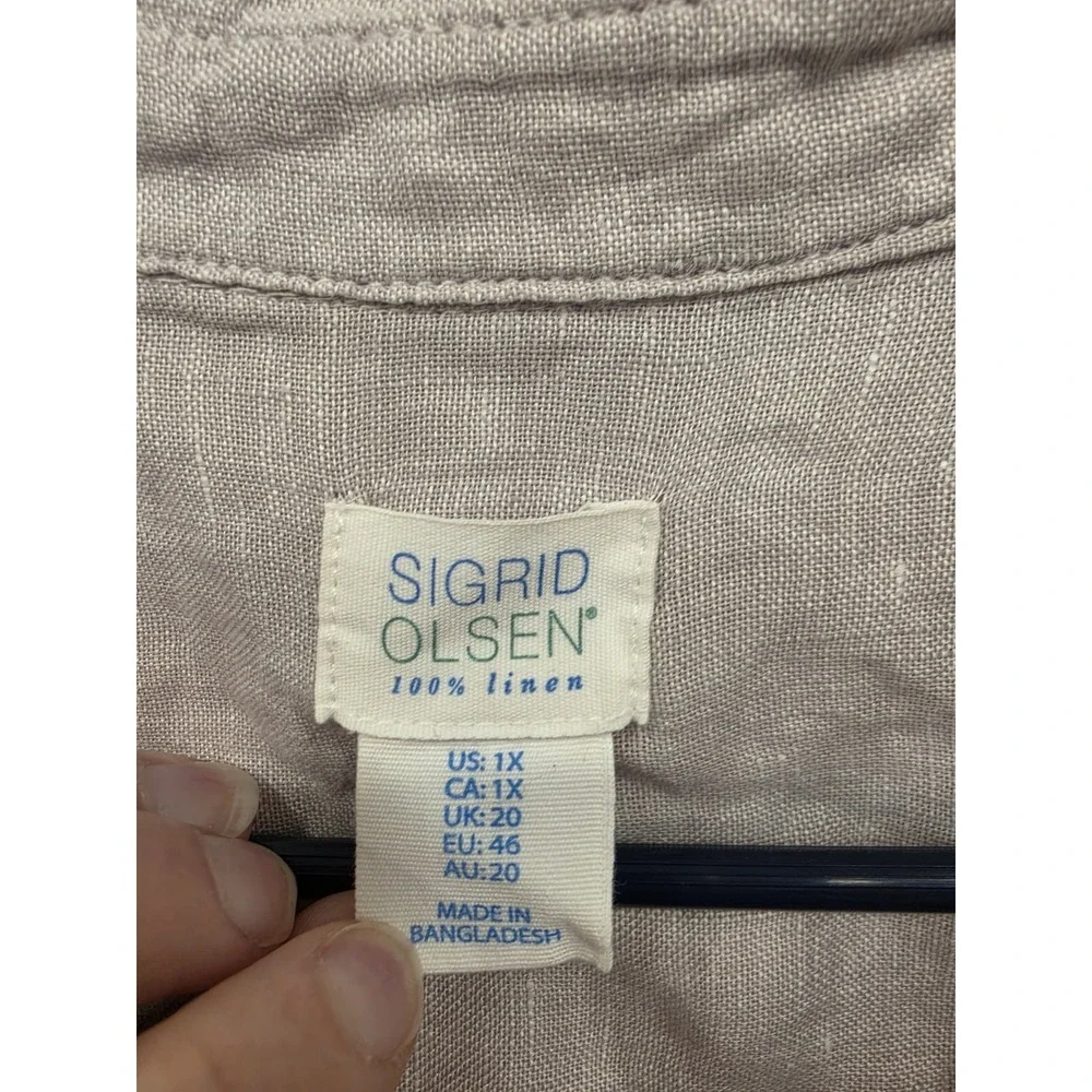 Sigrid Olsen 100% Linen Button Front Shirt Women's 1X Minimalist Elevated Basics - Picture 2 of 4